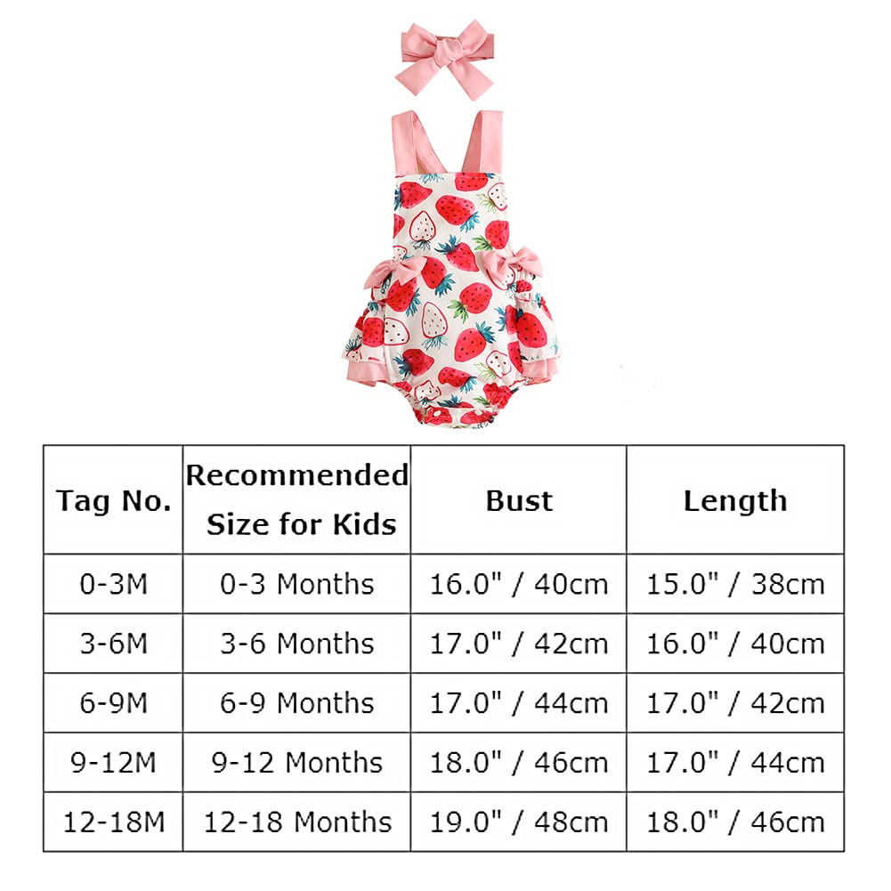 Infant Baby Girl Romper First Birthday Dress Cake Smash Outfits Toddler Strawberry Halloween Cosplay Costume Easter Baptism Christening Romper Wedding Christmas Outfits Pink-Strawberry (2PCS) 0-3M