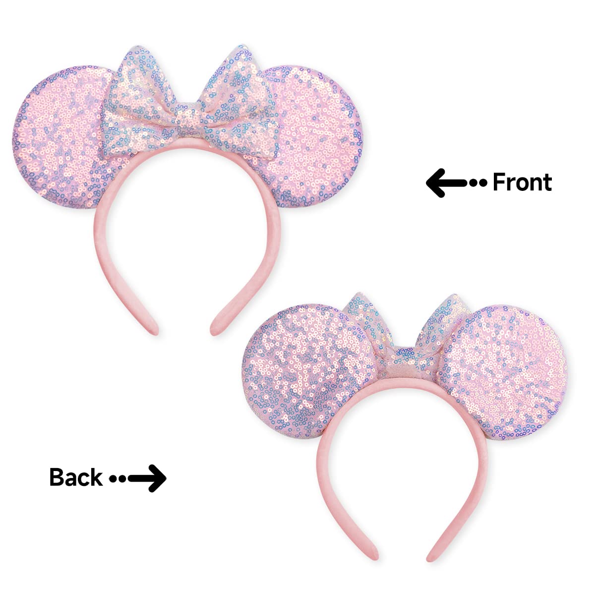 Mouse Ears headband,2pcs Sequin Headband Glitter Hairband for Baby Shower Headwear Halloween Theme Party Decorations (Pink&Blue)