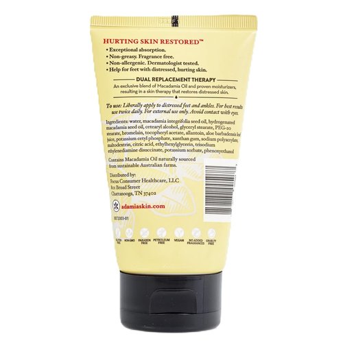 Adamia Therapeutic Foot Cream - Pure Macadamia Oil, Fragrance-Free & Paraben-Free, 4 Oz Tube