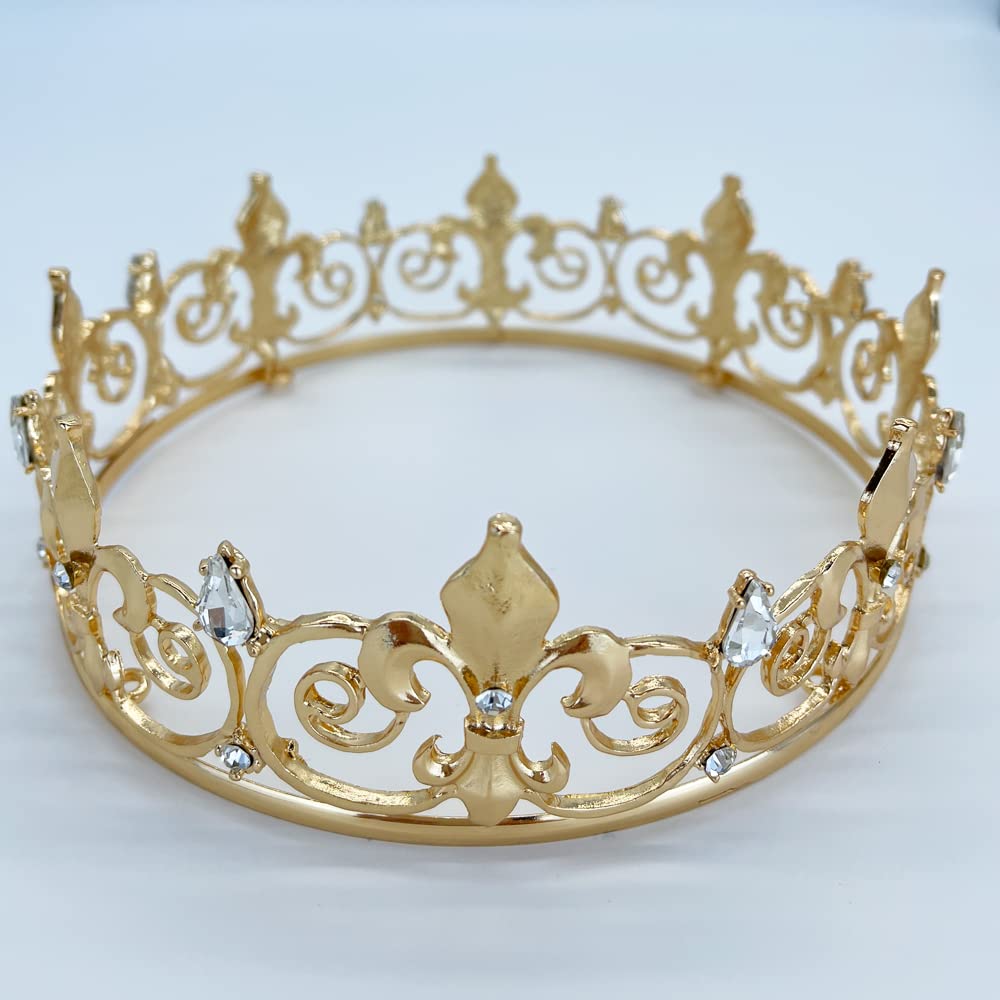 Royal Full King Crown Metal Crowns And Tiaras For Men Cosplay Prom Party Decorations Crown Headpieces Accessories (Gold)