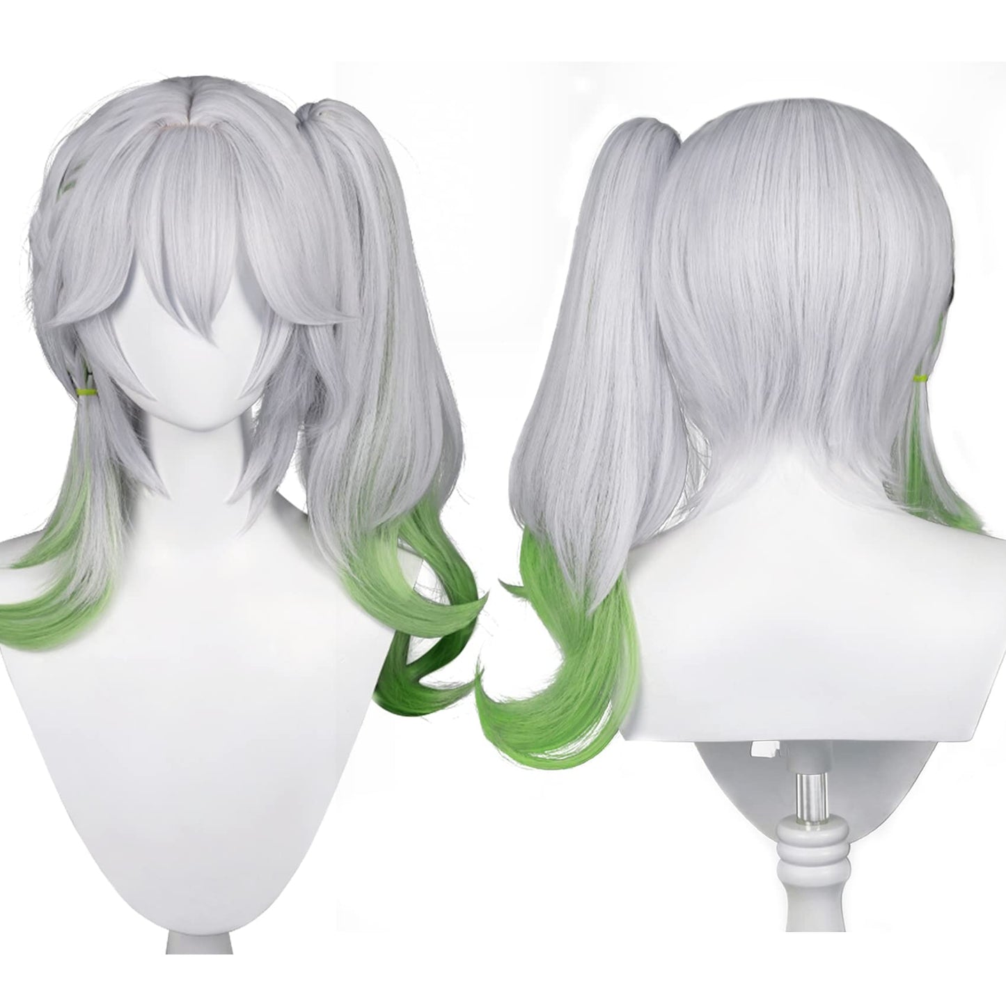 Genshin Impact Cosplay Wig for Nahida Sumeru Anime Wigs Long Wavy Grey and Green Gradient Hair Synthetic Fabric with Free Wig Cap for Comic Con, Cosplay Show, Halloween