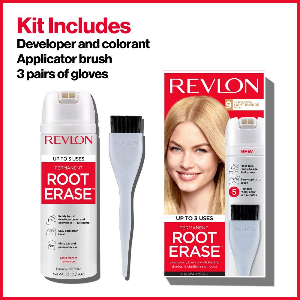 Revlon Permanent Hair Color, Permanent Hair Dye, At-Home Root Erase with Applicator Brush for Multiple Use, 100% Gray Coverage, Burgundy (4B), 3.2 Fl Oz