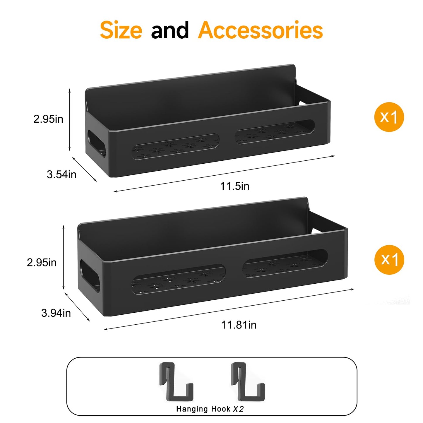 4 Pack Strong Magnetic Spice Rack for Refrigerator, Multipurpose Magnetic Shelf for Fridge with 4 Hooks for kitchen and Bathroom Organization, Black
