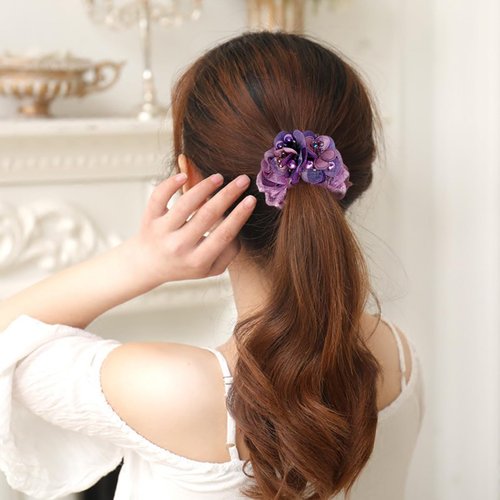 4 PCS Flower Hair Scrunchies for Women Rhinestone Elastic Hair Bands, Ponytail Holders Lace Hair Scrunchies Ties Elastics Bands Rubber Hairbands Hair Accessories for Parties Daily Use