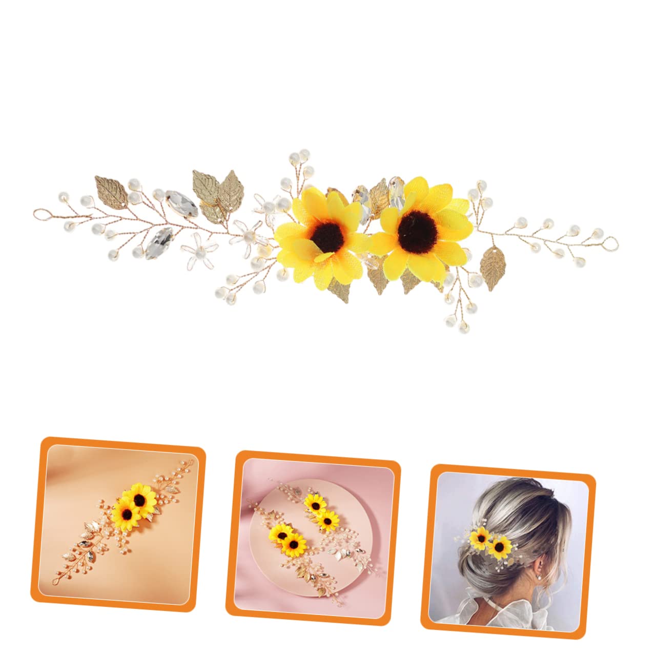 Beavorty Sun Flower Headband, 2pcs Crystal Decor Hair Accessories for Women, Wedding Hair Pieces, Zinc Alloy, Silk Cloth, Zircon