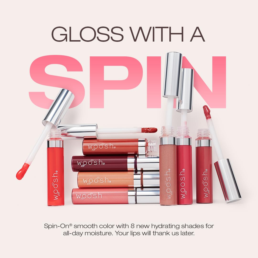 Woosh Beauty Spin-On Lip Gloss - Hydrating Hyaluronic Acid & Shea Butter, Vegan & Cruelty-Free | Glaze Finish