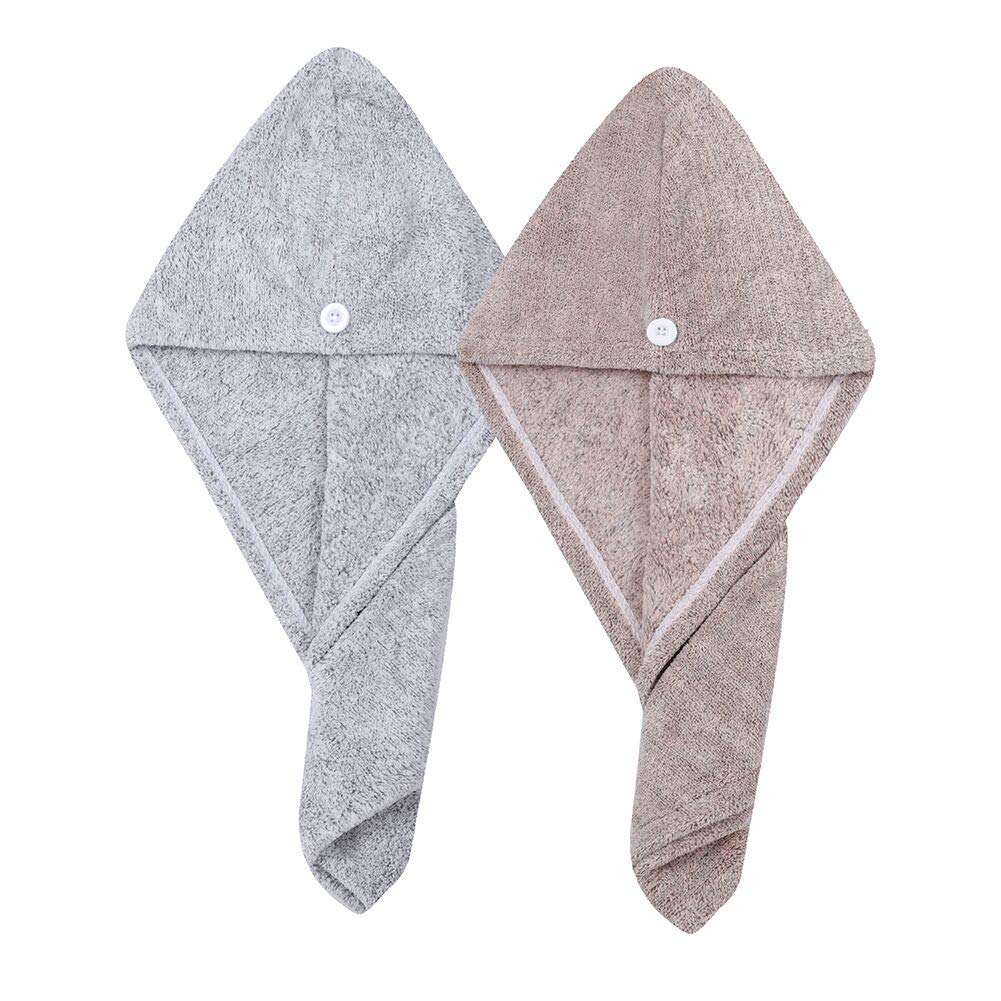 Skiennix Hair Towel Wrap - Rapid Drying Carbon Fiber Microfiber Towels for Curly Hair | 2 Pack (Star Gray & Star Pink)