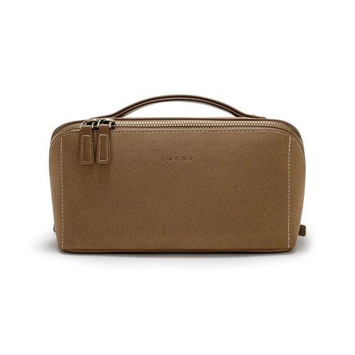 EACHY Travel Makeup Bag, Faux Suede Cosmetic Bags for Women,Large Capacity Portable Pouch Open Flat Toiletry Bag Make up Organizer with Divider and Handle