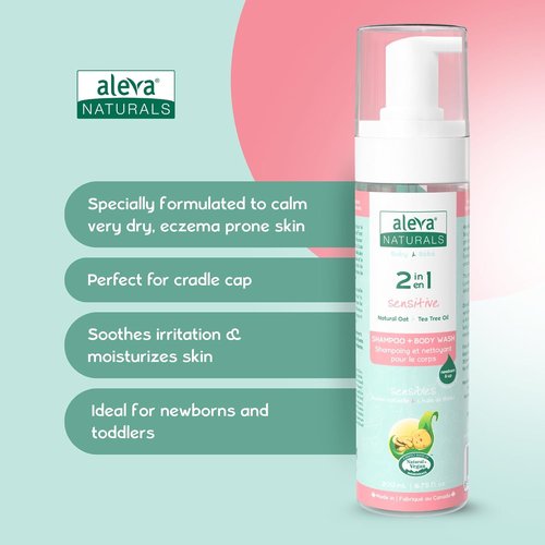 Aleva Naturals Hypoallergenic 2-in-1 Hair and Body Wash - Tea Tree Oil Formula for Sensitive Skin | Ideal for Newborns and Toddlers - 200ml
