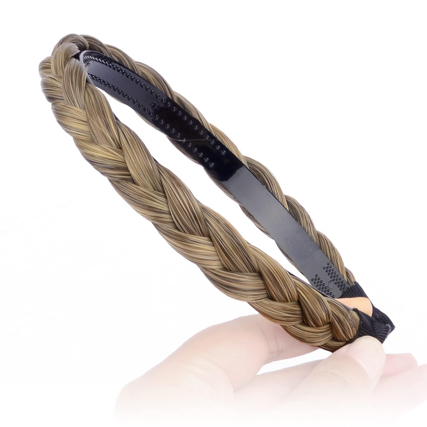 DIGUAN Headband Synthetic Hair Plaited Headband Braid Braided With Teeth Hair Band Accessories for Women Girl Wide 0.6 Inch (Dark Blonde)