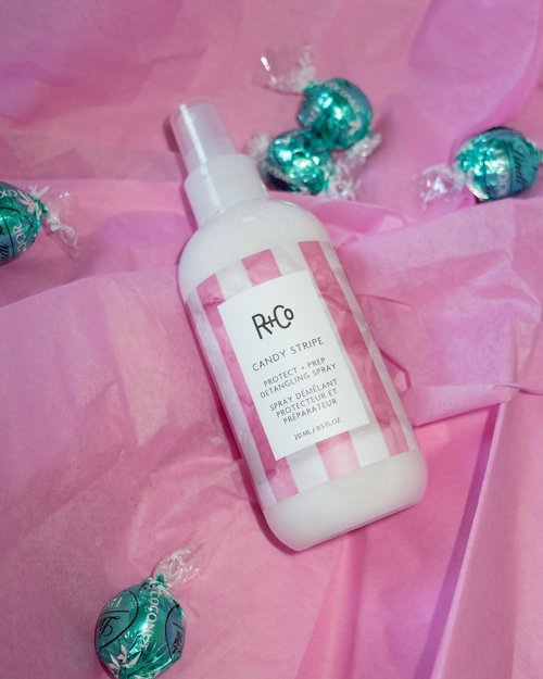 R+Co Candy Stripe Protect + Prep Detangling Spray | Instantly Detangles, Nourishes Hair, Prevents Breakage | Vegan + Cruelty-Free | 8.5 Fl Oz