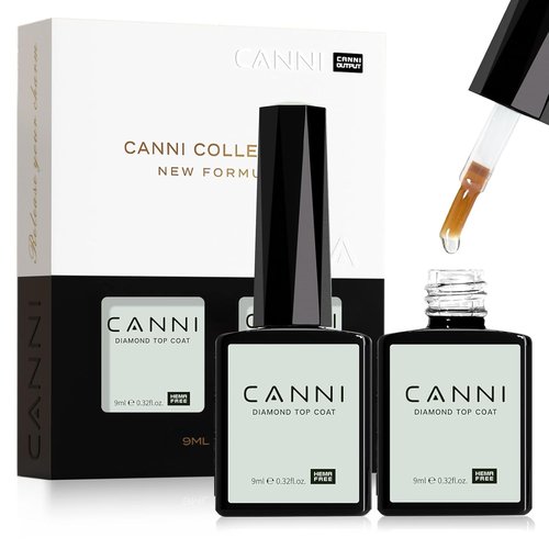 CANNI No Wipe Gel Top Coat Set - High Gloss, Long Lasting Clear Gel Nail Polish Kit | 2 Pcs for Home & Professional Use