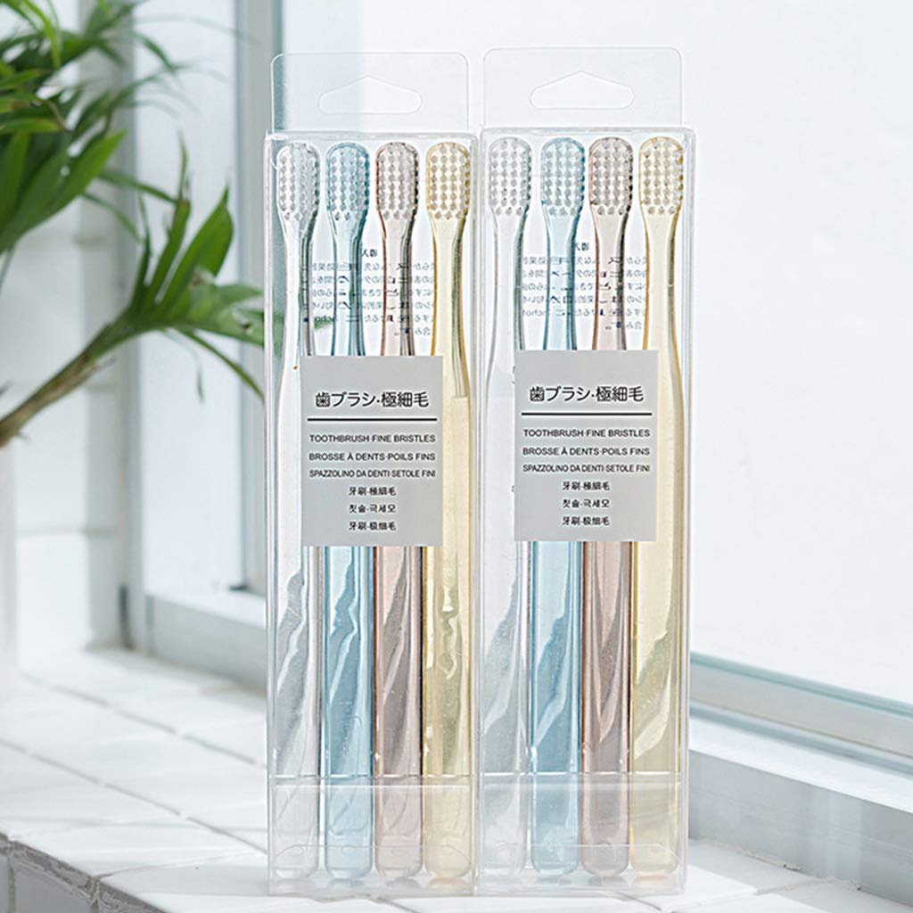 Skiennix Nordic Clear Crystal Handle Toothbrush Set - Soft Bristles, 4 Pieces, Compact Design