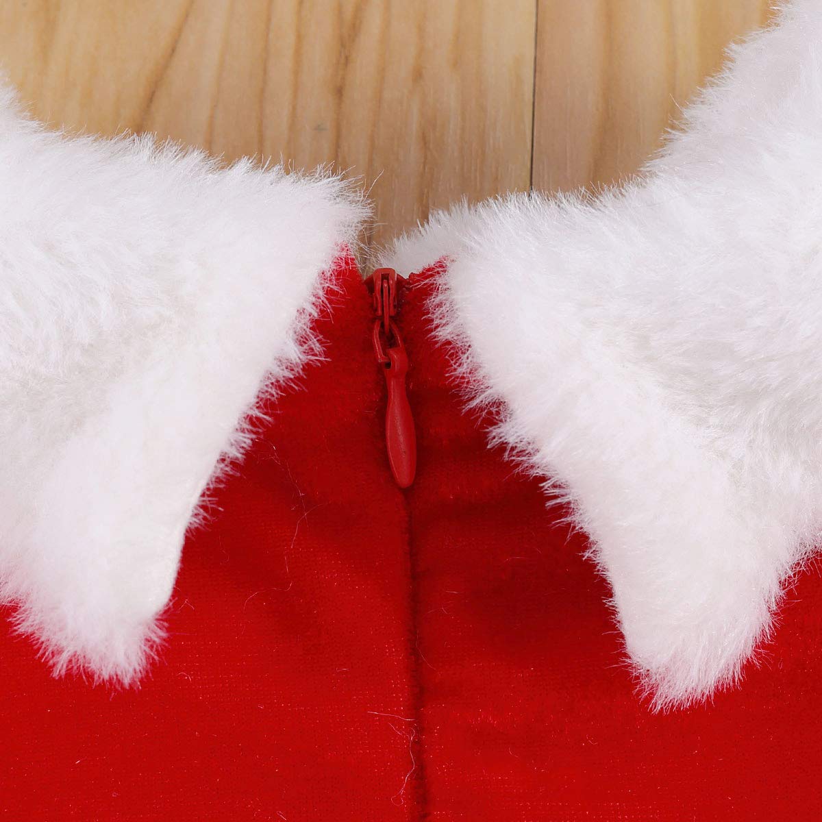 Springcmy Baby Girls Christmas Dress Velvet Santa Claus Dress Long Sleeve Plush Xmas Princess Party Cosplay Costume Dress (J-Red, 6-12 Months)