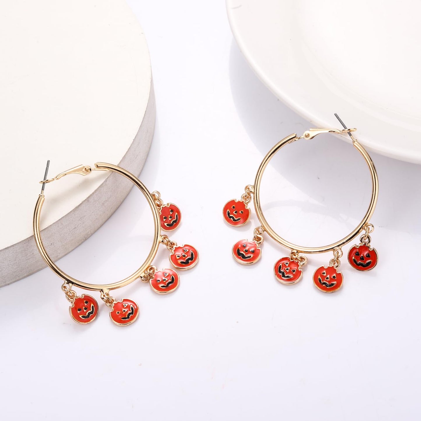 YAHPERN Halloween Thanksgiving Fall Christmas Earrings for Women Festive Holiday Hoop Earrings Costume Party Outfits Holiday Jewelry Gifts (Halloween Pumpkin)