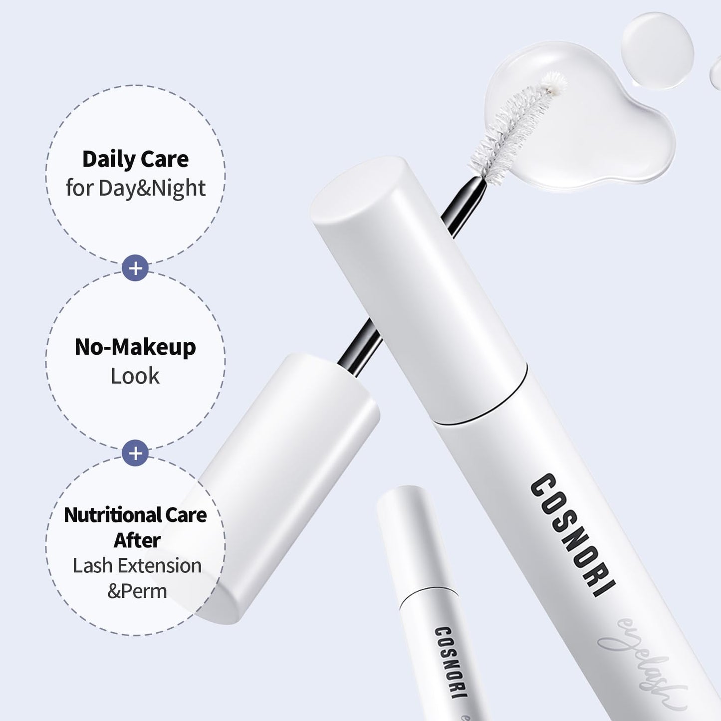 COSNORI Long Active Eyelash Serum - Korean Eyelash Boost Serum – Eyebrow Growth Enhancer for Longer and Thicker – Vegan, Irritation Free- Peptides, Hyaluronic Acid, 0.3 fl.oz.