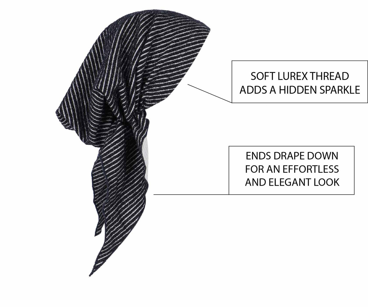 Madison Headwear Pretied Lurex Lines Head Scarves for Women Featuring A Unique Sparkly Finish and Stretchy Ribbed Fabric (Navy/White/Silver)