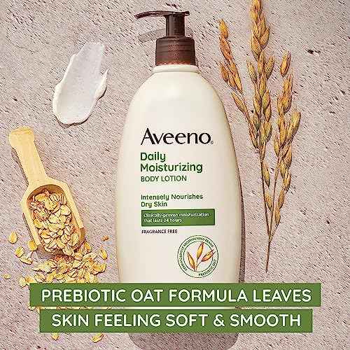 Aveeno Daily Moisturizing Body Lotion for Dry Skin with Prebiotic Oat, Fragrance & Paraben Free, Non-Greasy, Non-Comedogenic, for Sensitive Skin & 48-Hour Moisturizer 18 Fl Oz