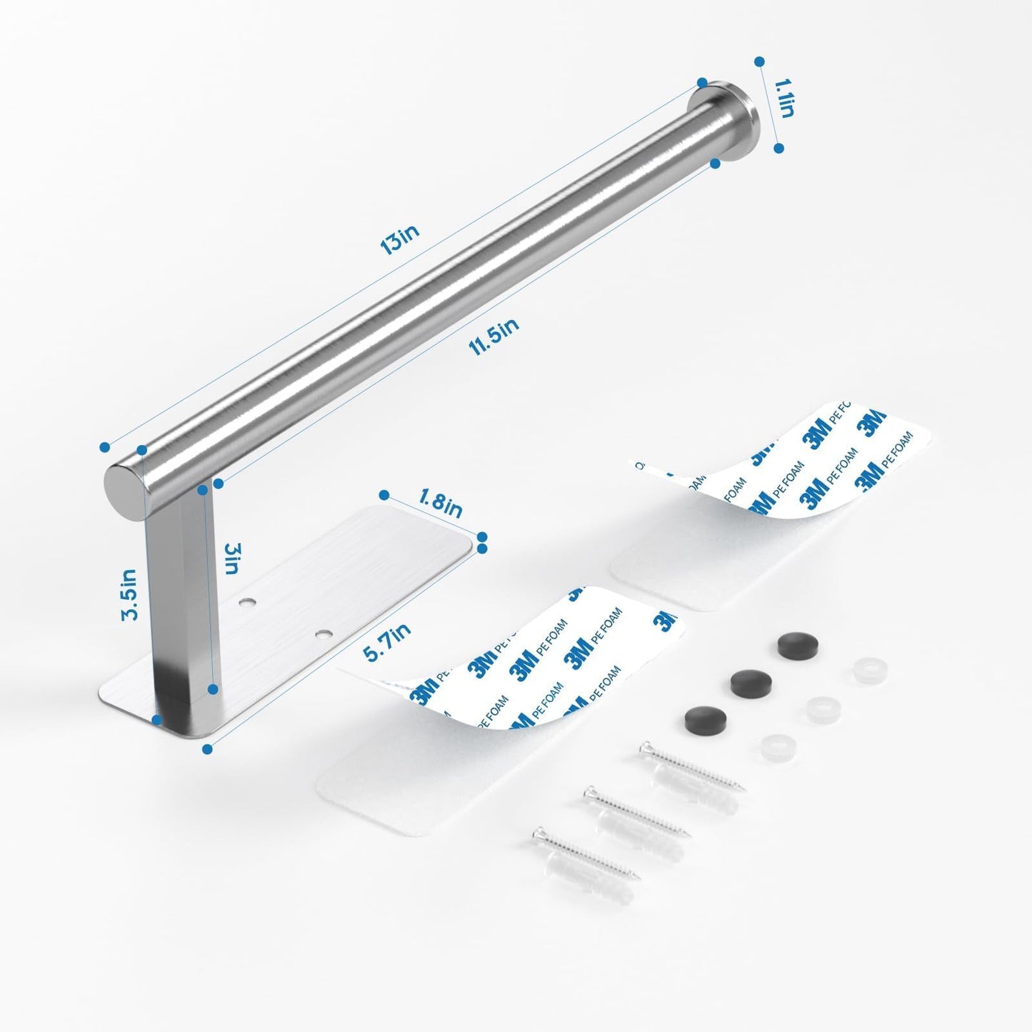 ASTOFLI Paper Towel Holder Under Cabinet No Drilling, Self Adhesive Paper Towel Holder Wall Mount for Kitchen Rack, Under Counter Napin Holder No Drill, 304 Stainless Steel Matte Black