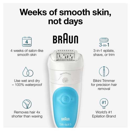 Braun Silk-épil 5 Epilator - Cordless Hair Removal Device for Women | Wet & Dry, Rechargeable