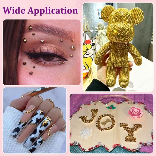 25000Pcs Resin Rhinestones for Crafting, Mine Gold 2-6mm Mixed Sizes Non Hotfix Flatback Gems with 1Pcs Glue, Bedazzling Crystal for DIY Craft Clothing Mugs Tumblers Shoes Fabric Decor Nail Art