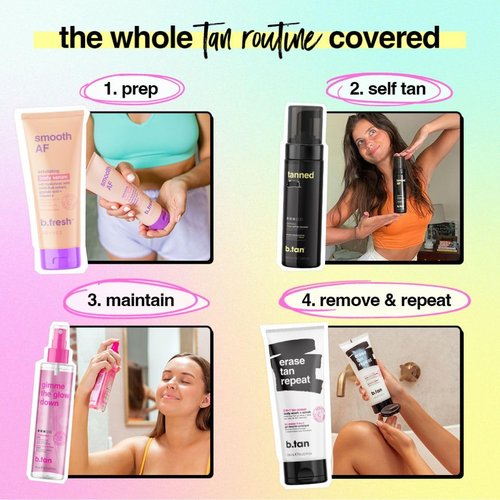 b.tan Dark Self Tanner Gift Box | Anytime Glow Getter Bundle - 2 Pack Sunless Tanning Mousse with Mitt, 1 Hour Express Fake Tan Foam, Best Christmas Stocking Stuffer Fast Bronze, Face & Body