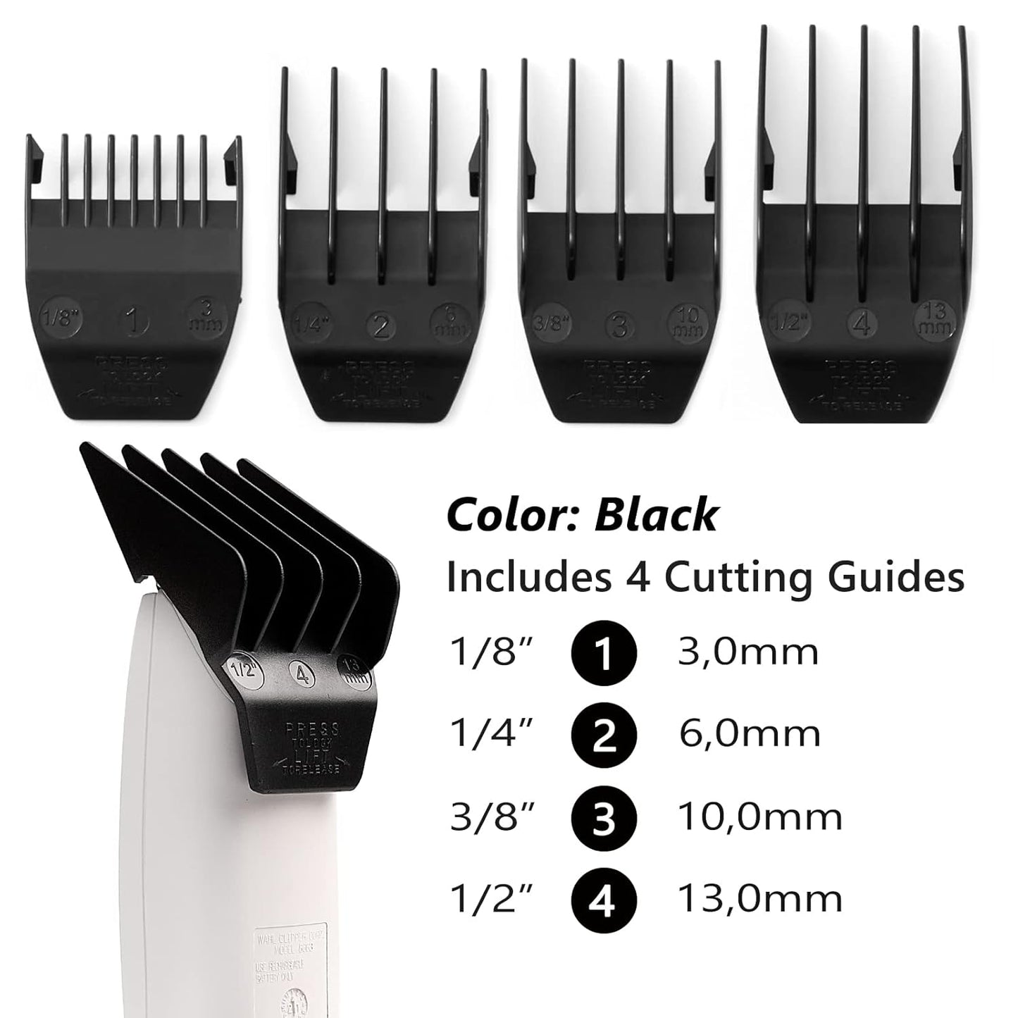 Skiennix Professional Peanut Clipper Guards - 4-Piece Trimmer Cutting Guide Set | Compatible with Wahl Peanut Blade, Black