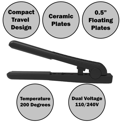 Jose Eber: Flat Iron - Petite 1/2 Inch - Floating Ceramic Plates, Folding Compact Styling Tool, Hair Straightener, For Travel & Quick Touch Ups
