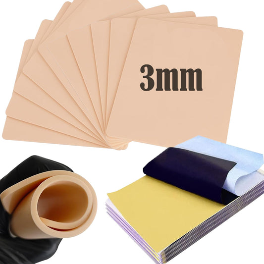 30Pcs Tattoo Skin 3MM with Transfer Paper Kit- Urknall 10pcs Fake Skin with 20pcs Stencil Paper Blank Practice Skin for Tattooing Double Sides Fake Skin for Beginners and Artists Tattoo Supplies
