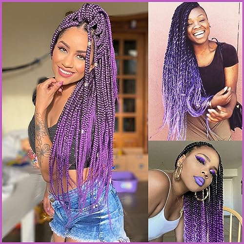 1b/Light Purple Pre stretched Braiding Hair, 26 Inches Box Braids Hair Extensions, 6 Packs Yaki Texture Braiding Hair Pre stretched