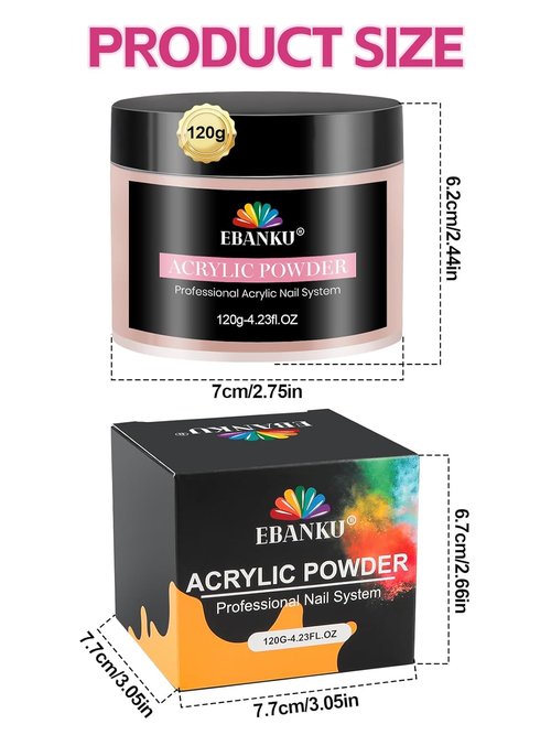 EBANKU Acrylic Nail Powder - Rosy Colors, 120g | Professional Quality, Long-Lasting & No Lamp Needed