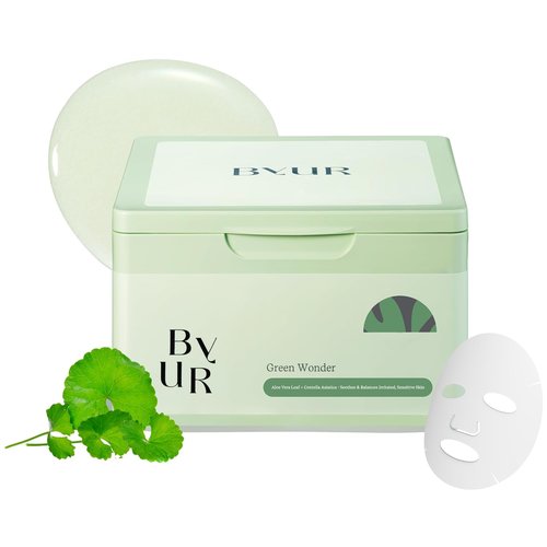 ByUR Green Wonder Daily Aqua Serum Mask - Hydrating Face Mask for Sensitive Skin | 30 Count, Soothing & Pore Tightening