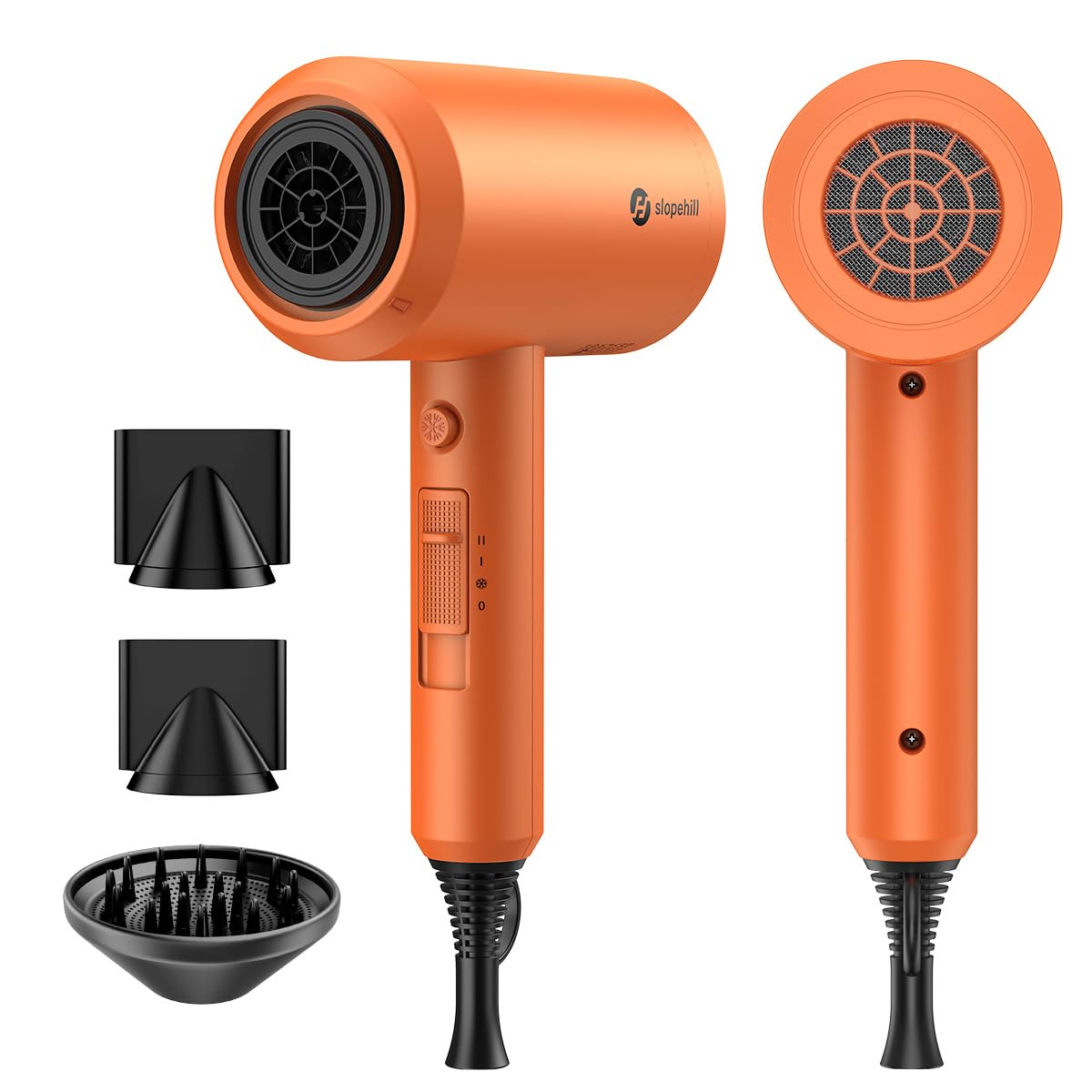 Slopehill Professional Ionic Hair Dryer, Powerful 1800W Fast Drying Low Noise Blow Dryer with 2 Concentrator Nozzle 1 Diffuser Attachments for Home Salon Travel (Cosmic Orange)