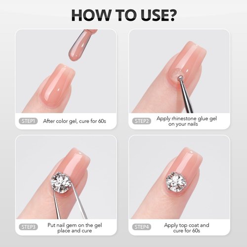 GAOY Rhinestone Glue for Nails, 15ml UV Gem Glue with Nail Art Brushes, for Charms Diamonds Jewels and Decorations