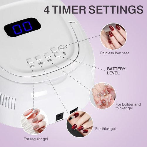 NailFace Cordless UV LED Nail Lamp, 60W Rechargeable Nail Dryer Nail Polish Curing Light for Manicure with Auto Sensor & 4 Timer Modes Salon & Home