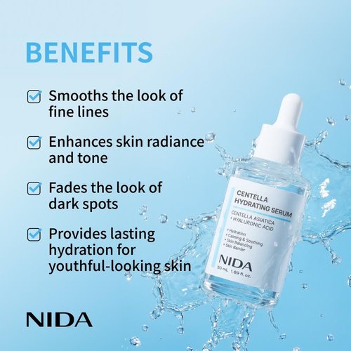 NIDA Centella Hydrating Serum - Centella Asiatica & Hyaluronic Acid for Soothing Hydration | 1.69 fl. oz. (50ml)
