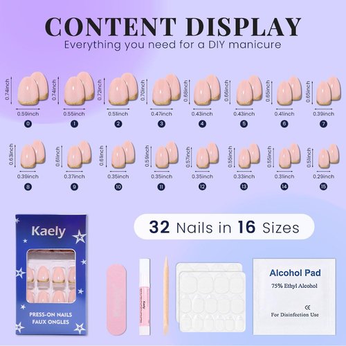 Evpct Nude Pink French Press-On Nails | Short Oval Design with Gold Foil Accents | Reusable Soft Gel Kit