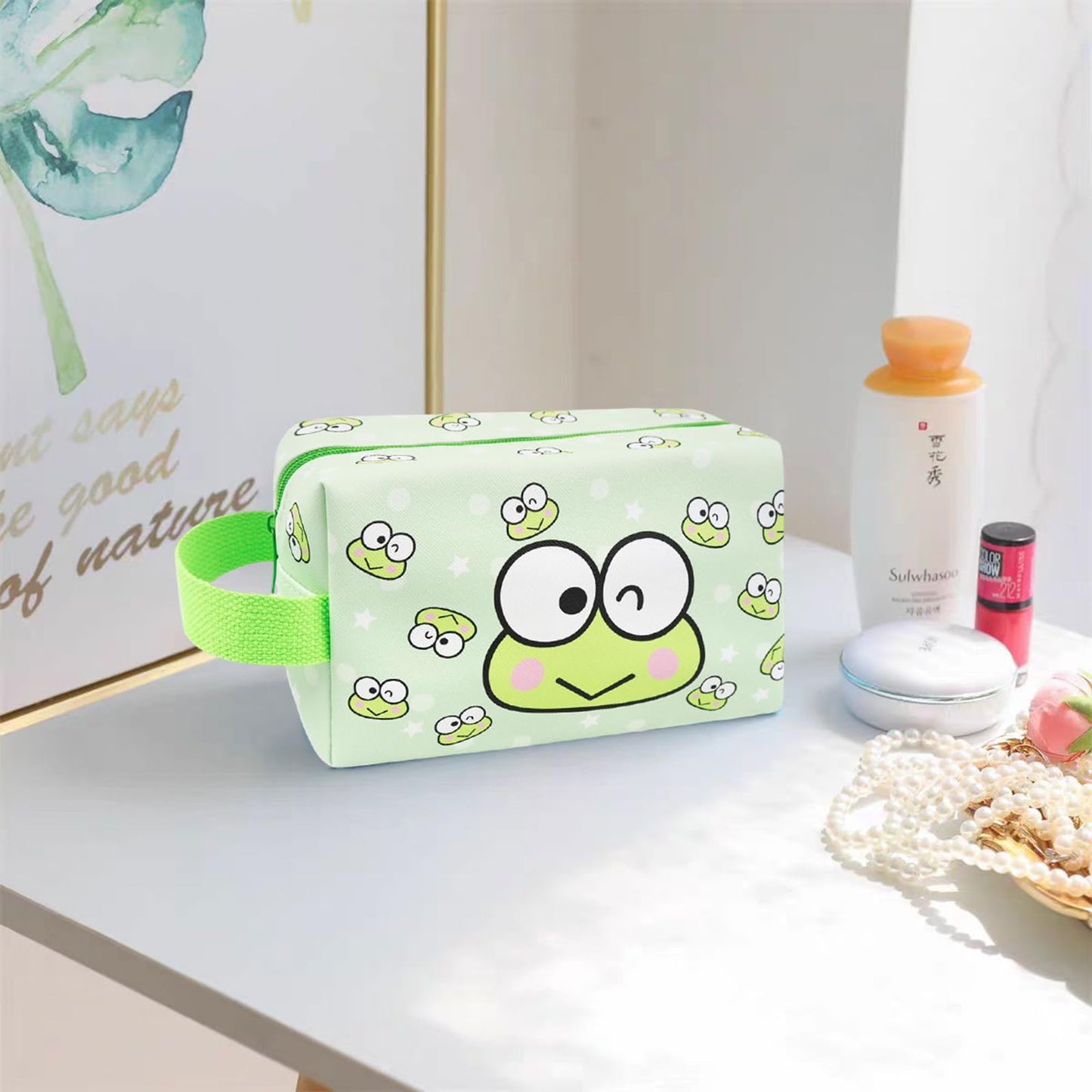 Toiletry Bag & Spa Headband, Cute PU Leather Ttravel Makeup Bag, Soft Makeup Headband for Washing Face, Gifts for Women Girls