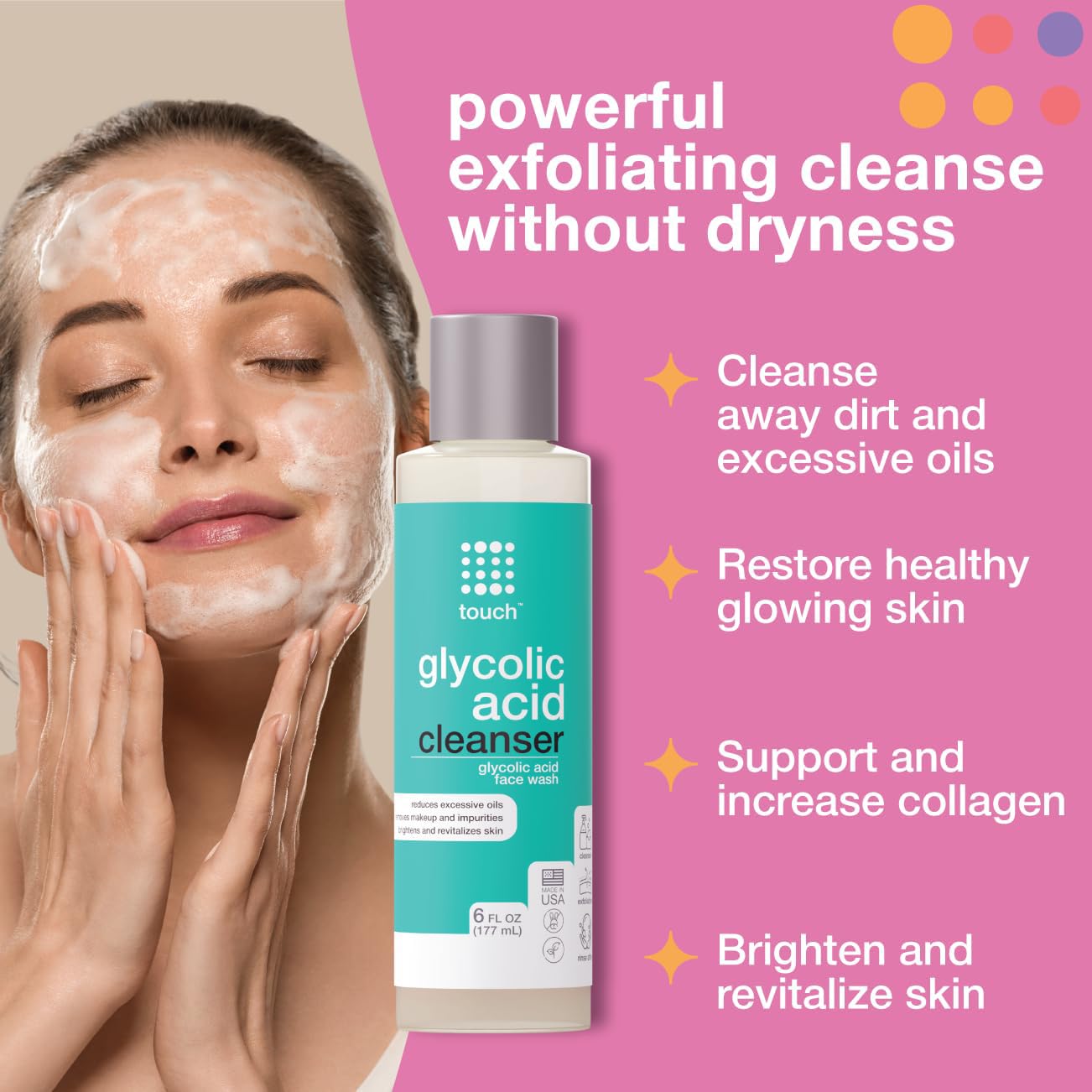 Skiennix 10% Glycolic Acid Face Wash - Exfoliating AHA Cleanser for Anti-Aging & Skin Texture - 6 oz.