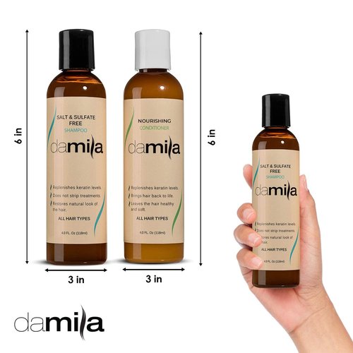 Damila Professional Keratin Shampoo & Conditioner Set - Salt & Sulfate Free for Color-Treated Hair | 4 Fl Oz