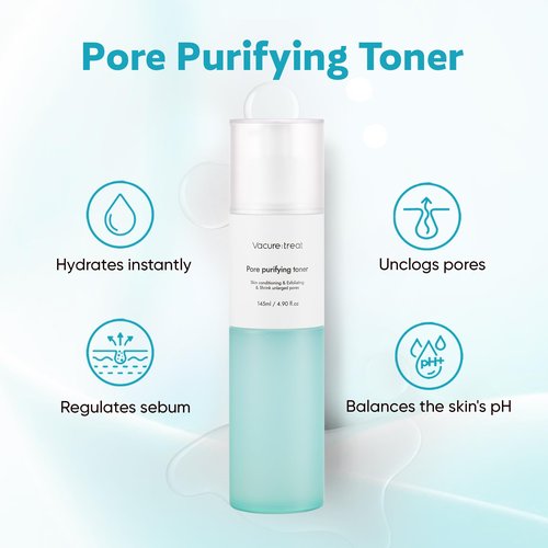 Vacure:treat Hydrating Toner for Face with Niacinamide, AHA BHA PHA, Arginine, Centella, Green Tea, Refines Pore Appearance, Balances Skin, All Skin Types, 4.9 Fl. Oz (145ml), 1 Count
