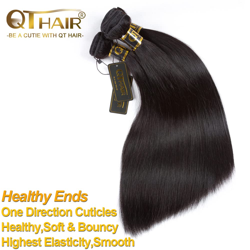 QTHAIR 14A Straight Human Hair(16" 16" 16",300g) Natural Color 100% Unprocessed Human Hair Extensions Indian Virgin Human Hair Weaves Indian Straight Hair