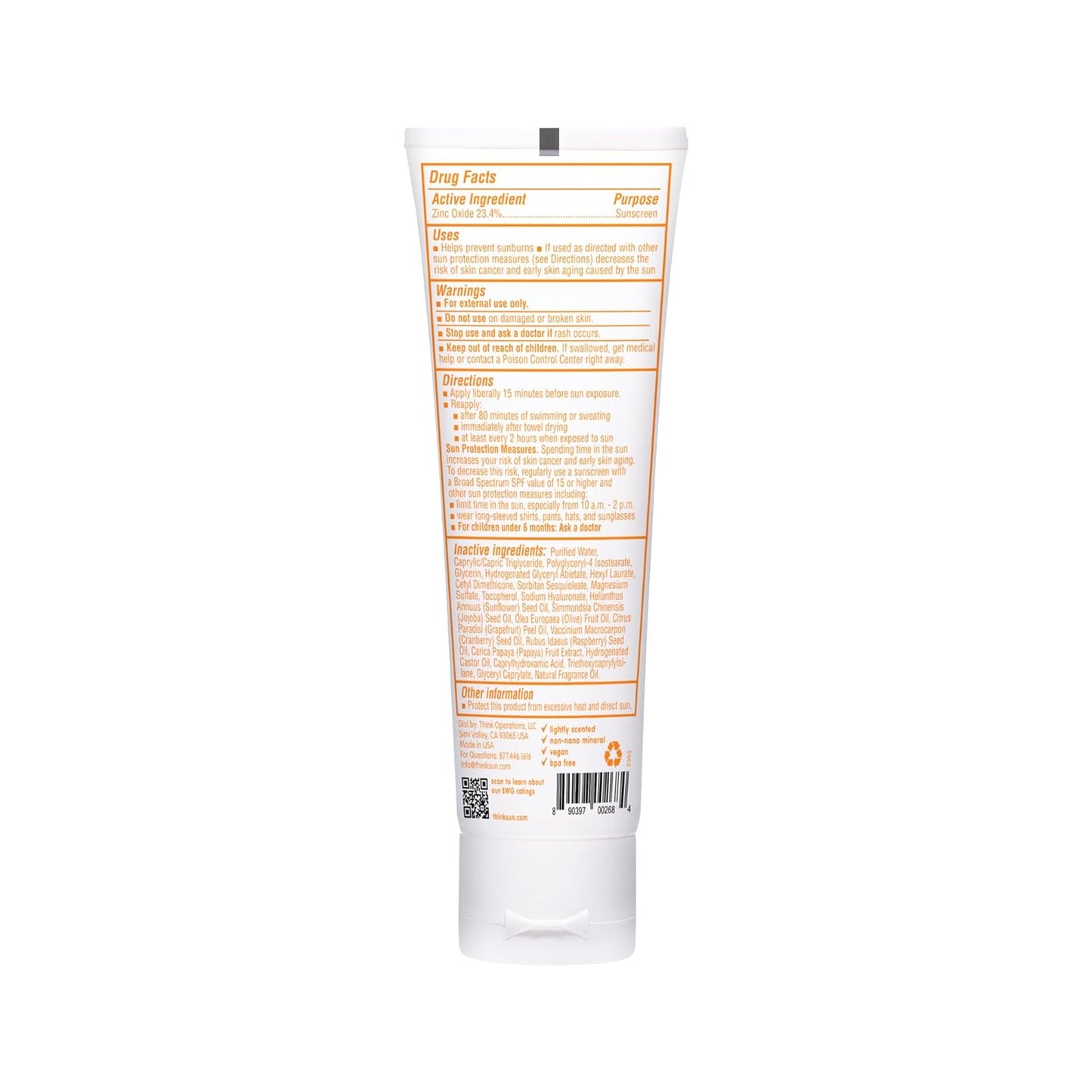 Thinkbaby SPF 50+ Baby Sunscreen - Natural Mineral Formula, Water Resistant, 3 Oz - Safe UVA/UVB Protection
