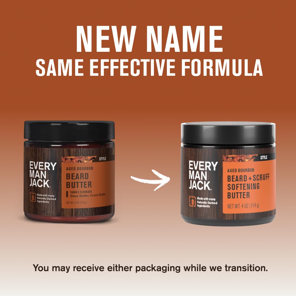 Every Man Jack Beard Softening Butter - Aged Bourbon Scent - Hydrates & Styles Dry Beards - 4 oz (2 Pack)