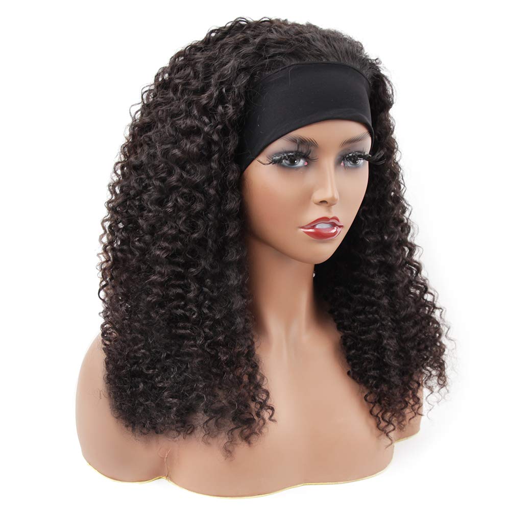 ISEE Headband Wig Human Hair Kinky Curly Human Hair Wigs for Black Women Glueless None Lace Front Wigs 180% Density 18inch
