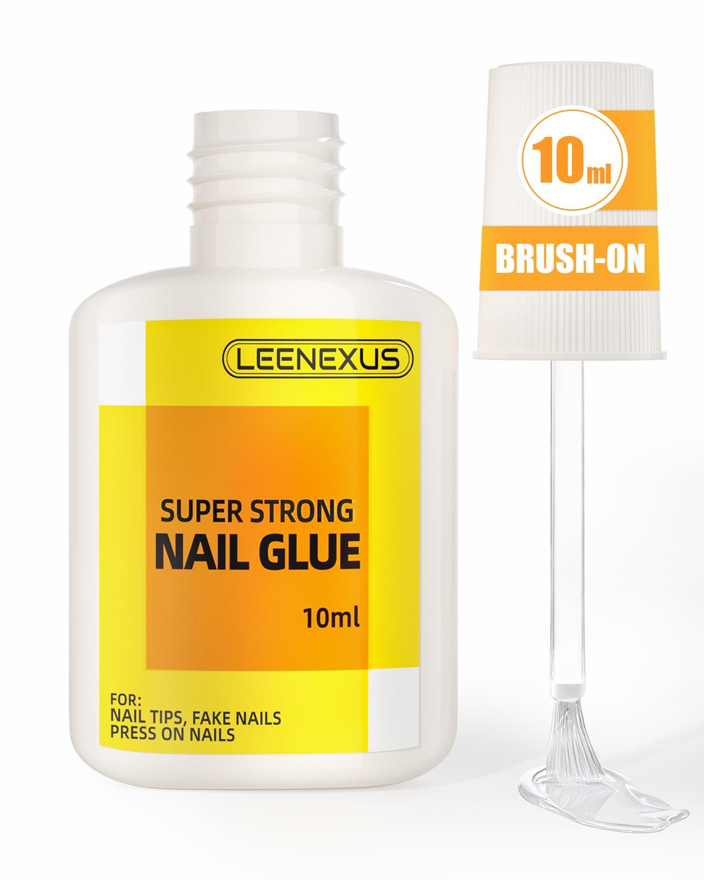 Super Strong Brush On Nail Glue Gel, LEENEXUS【Advanced Resin Formula with Micro-Anchoring】 10ml Long Lasting Nail Bond Glue for Press On Nails, Nail Tips & Acrylic Fake Nails, Mess Free & Fast Drying