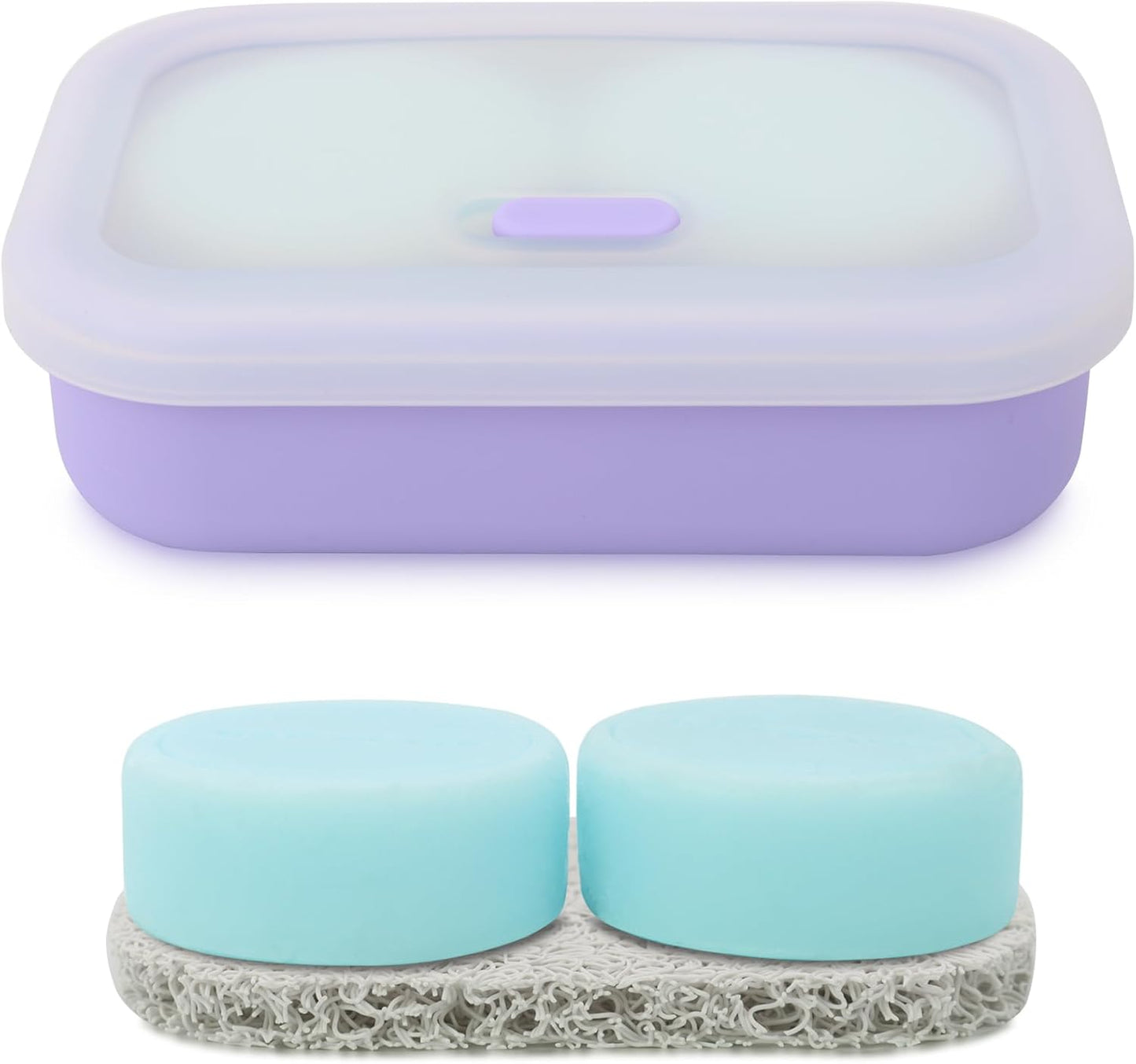 Skiennix Leak Proof Travel Soap Case - Portable Silicone Shampoo Bar Holder | Large Purple Design