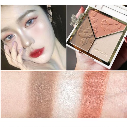 Regine Switzerland Face Highlighter & Contouring Palette - Natural Shiny Finish with Mirror & Brush