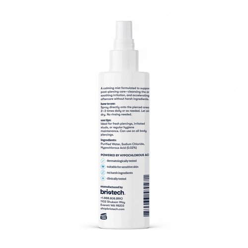 BRIOTECH Pierce Spray, Hypochlorous Acid, Gentle Piercing Aftercare, Calm Redness & Itch, Reduce Bumps, HOCl Saline Spray, Contact Free, No Rinse or Residue, Alcohol Free, 4 fl oz