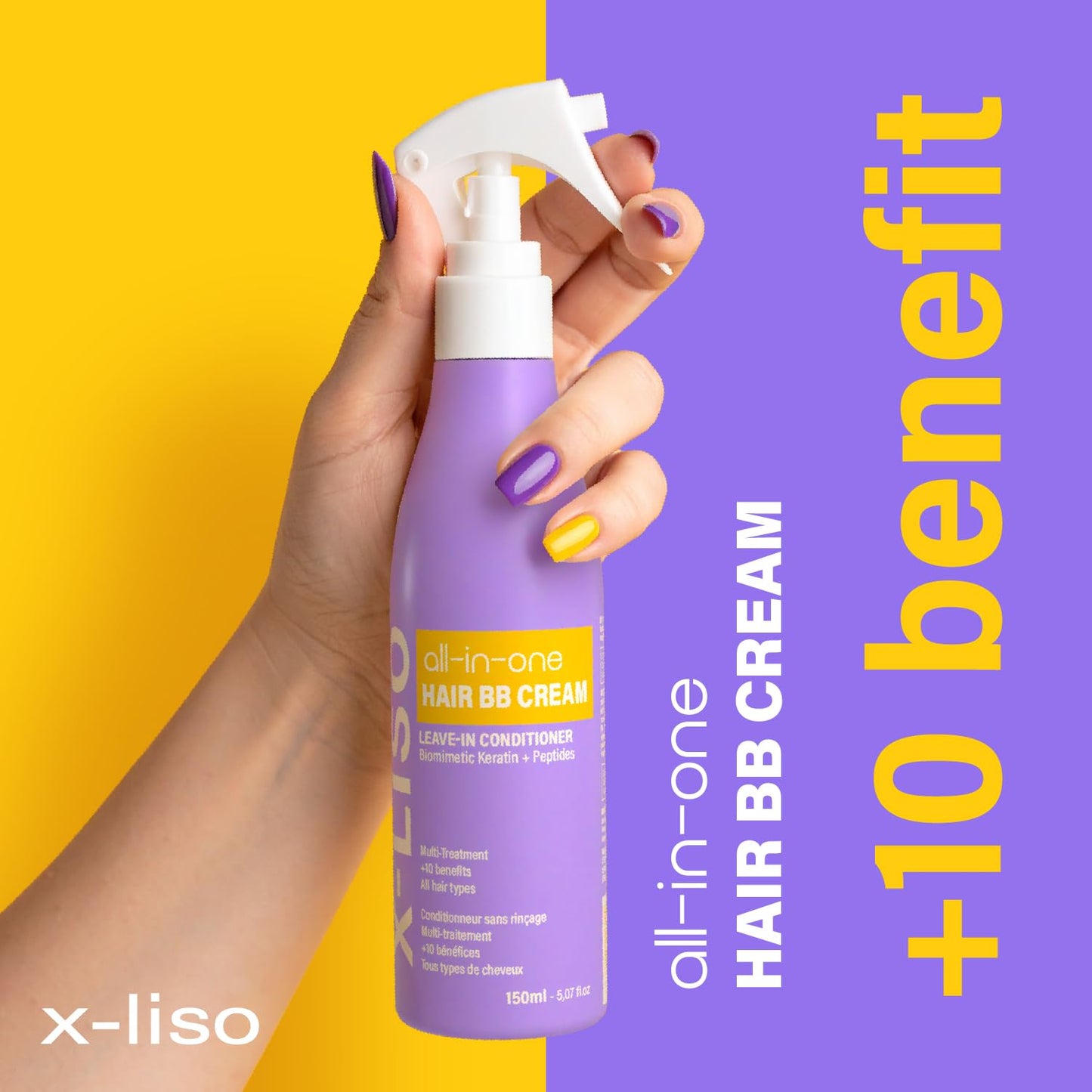 X-LISO All-in-One Hair Conditioner BB Cream Leave-In Conditioner Spray – Hair Detangler with Keratin & Peptides – Anti Frizz & Heat Protectant for Hair – 11 Benefits in 1 for All Hair Types